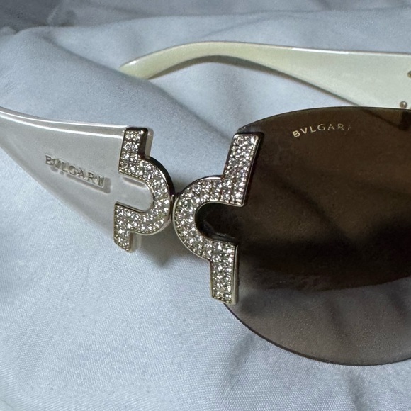 Bvlgari 651B 945/13 Shield Sunglasses Brown / Swarovski Crystals - Picture 7 of 10